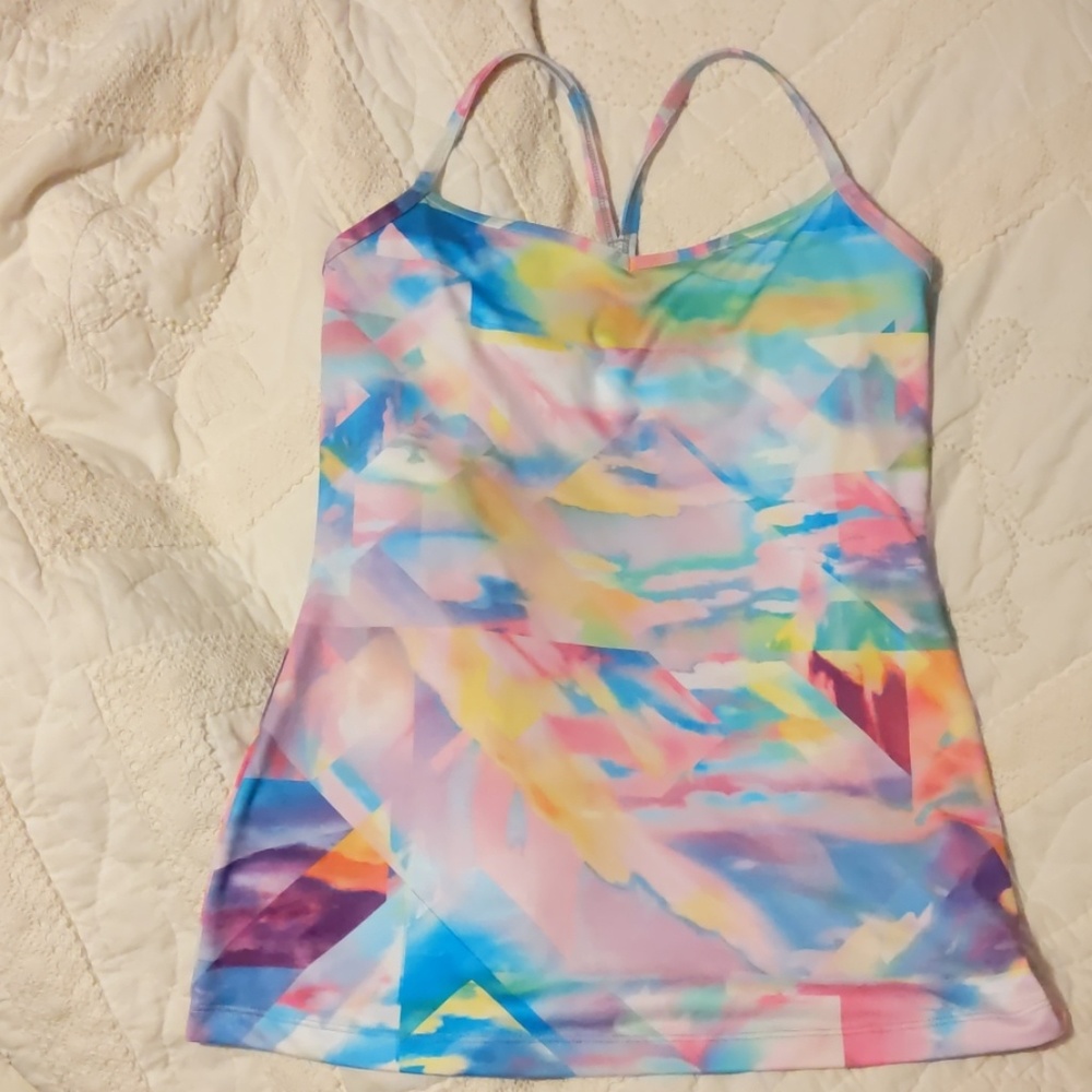 NWOT colorful yoga tank top +  coordinating capris Bright pastels, S